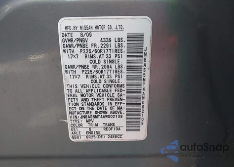 2010 Nissan Rogue Sl z USA, uszkodzony, nr VIN JN8AS5MT4AW002109